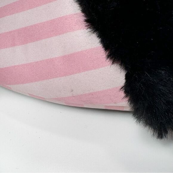 Victoria’s Secret Faux Fur Trim Striped Slippers Pink Black Large - Picture 7 of 11